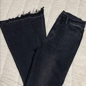 Flying Monkey Black Flare Jeans with Frayed Hem - High Rise